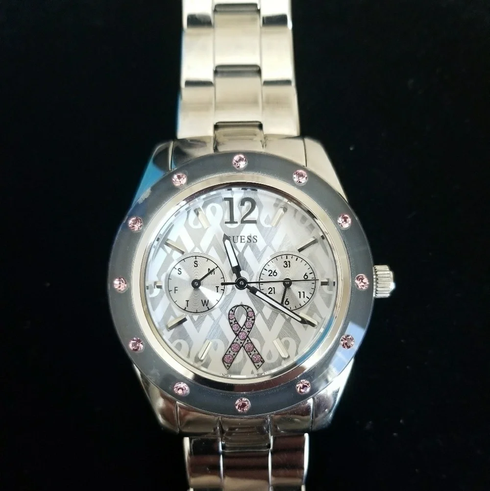 GUESS Pink Ribbon Watch W/ Swarovski Crystals